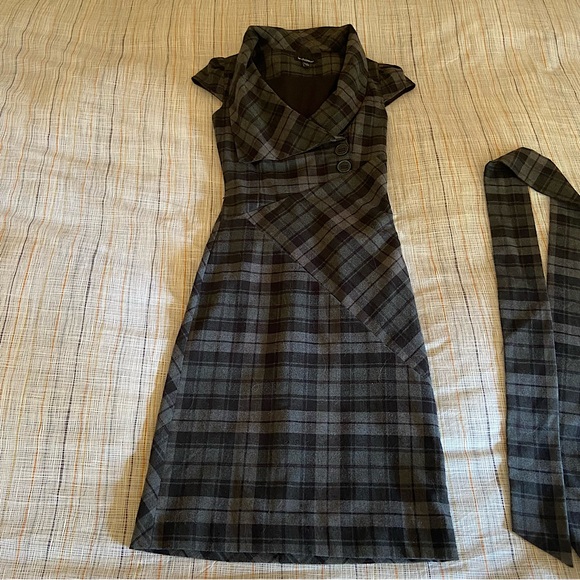 Gray plaid le château bodycon midi dress - Picture 1 of 8